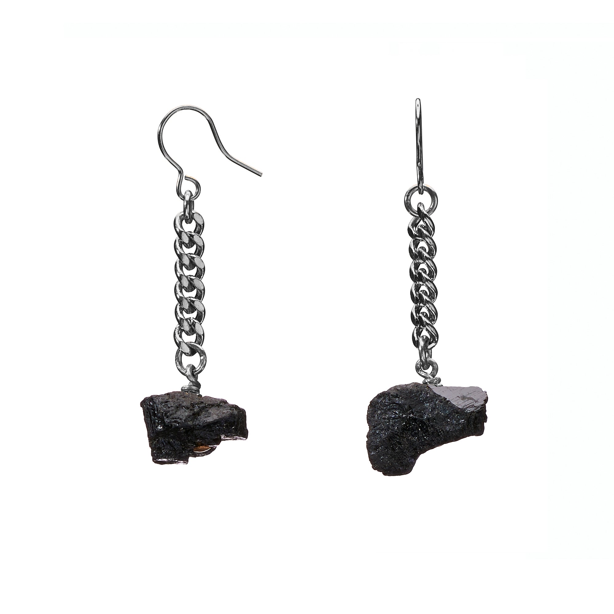 Keep Me Hanging Black Tourmaline Short Earrings Silver