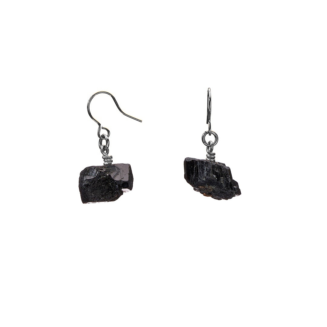 The Raw One Black Tourmaline Earrings Silver