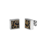 Mondrian Stud Earrings Dalmatian by Märta Larsson in polished gold with speckled stone. Square stud earrings — modernist design meets raw elegance.