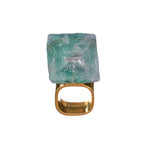 Roxx Green Fluorite Ring by Märta Larsson in gold vermeil with raw green fluorite crystal. Bold statement ring with sculptural gemstone and polished gold band.