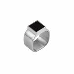 Black Tourmaline Ring by Märta Larsson in polished silver, displayed against a white background. This handcrafted silver tourmaline ring features a bold 9x9mm black tourmaline stone — a minimalist art ring perfect for modern jewelry lovers.