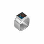 Shattuckite Signet Ring by Märta Larsson in polished silver, displayed against a white background. This silver gemstone ring combines raw crystal energy with minimalist design, ideal for lovers of handcrafted Swedish jewelry and bold statement rings.