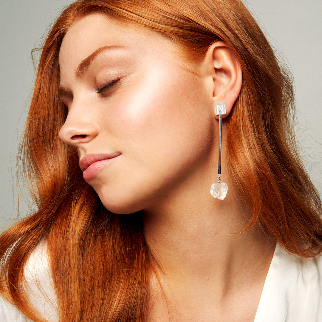 The “M” Convertible Quartz Earrings