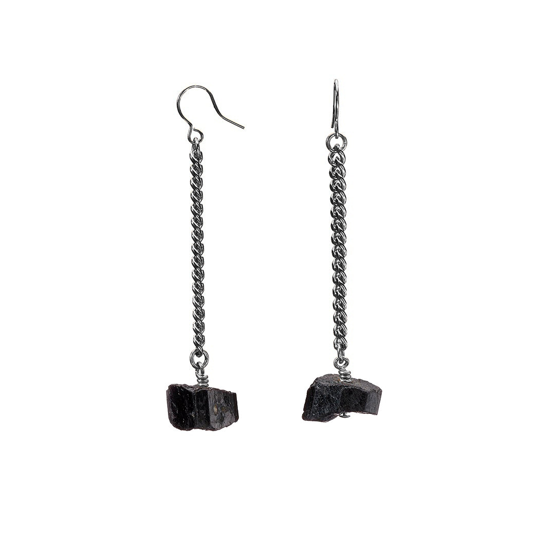 Keep Me Hanging Black Tourmaline Earrings Silver