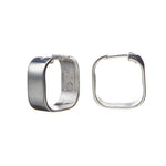Signature Creole Polished Silver Earrings by Märta Larsson displayed with open clasp. Square hoop earrings in polished sterling silver — handcrafted and versatile.