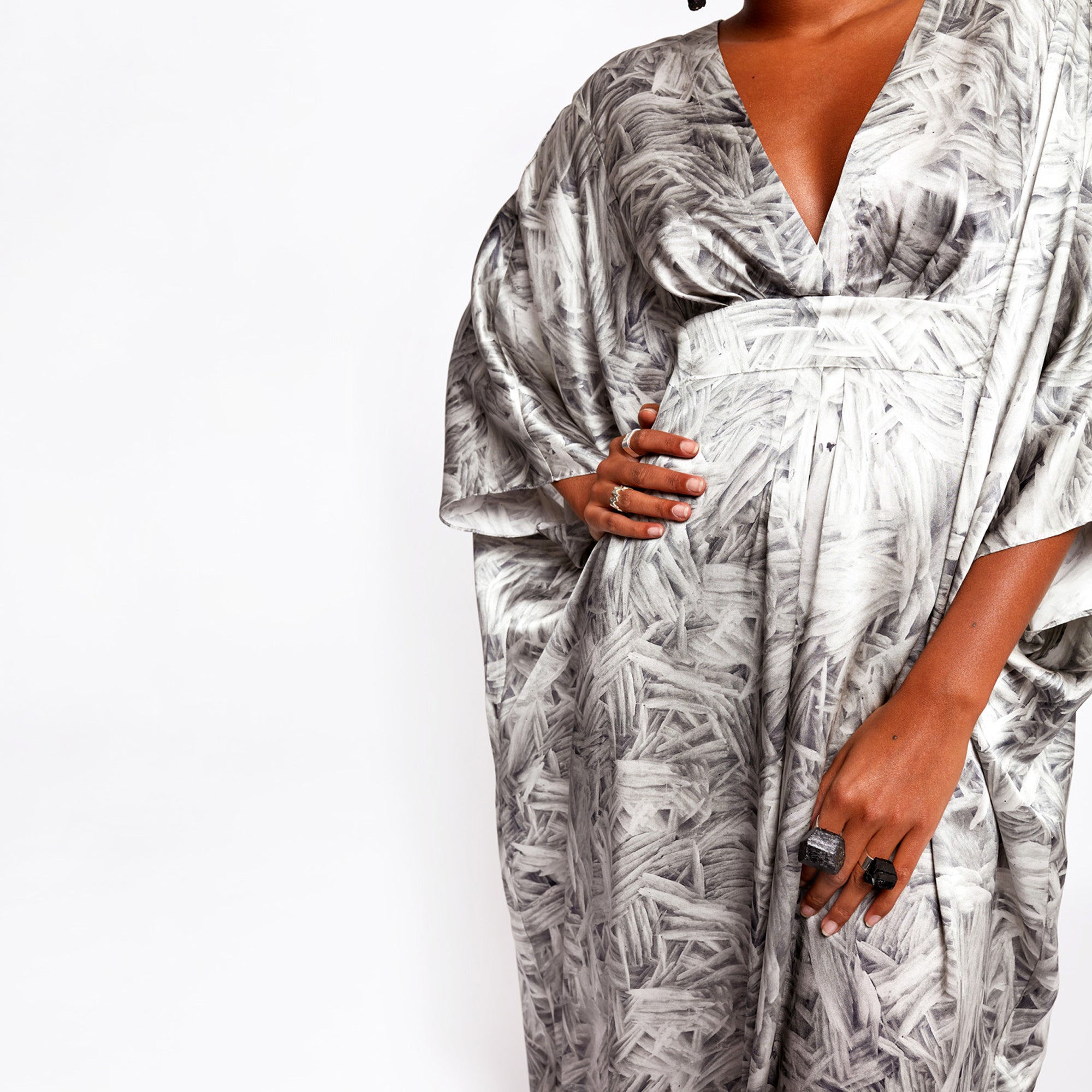 Dunaway Feathered Quartz Silk Kaftan