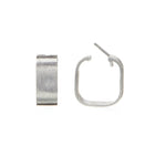 Signature Creole Brushed Silver Earrings by Märta Larsson shown with hinge clasp and engraved detail. Square hoop earrings — compact, matte, and geometric.