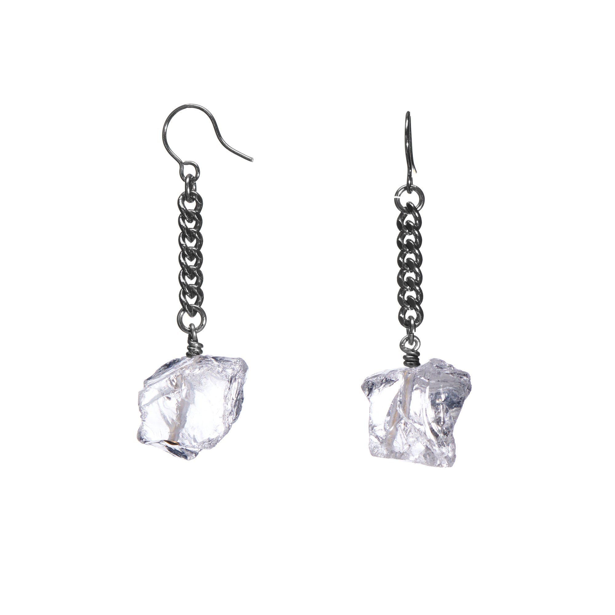 Keep Me Hanging Clear Quartz Short Earrings Silver