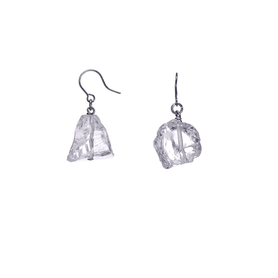 The Raw One Rough Quartz Earrings Silver