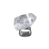 Roxx Quartz Ring by Märta Larsson in polished silver with raw quartz stone. Handcrafted crystal ring with translucent texture and bold design.