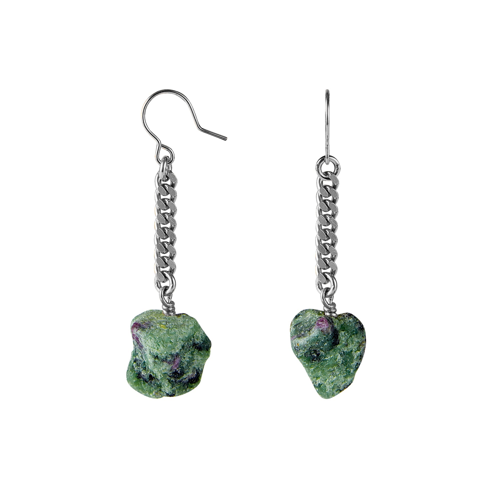 Keep Me Hanging Ruby Zoisite Short Earrings Silver