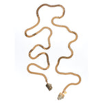 Tie Me Up Calcite Pyrite Necklace by Märta Larsson with raw quartz pendants on gold-plated lariat chain. Quartz crystal necklace handcrafted in Stockholm — bold, sculptural, and adjustable.