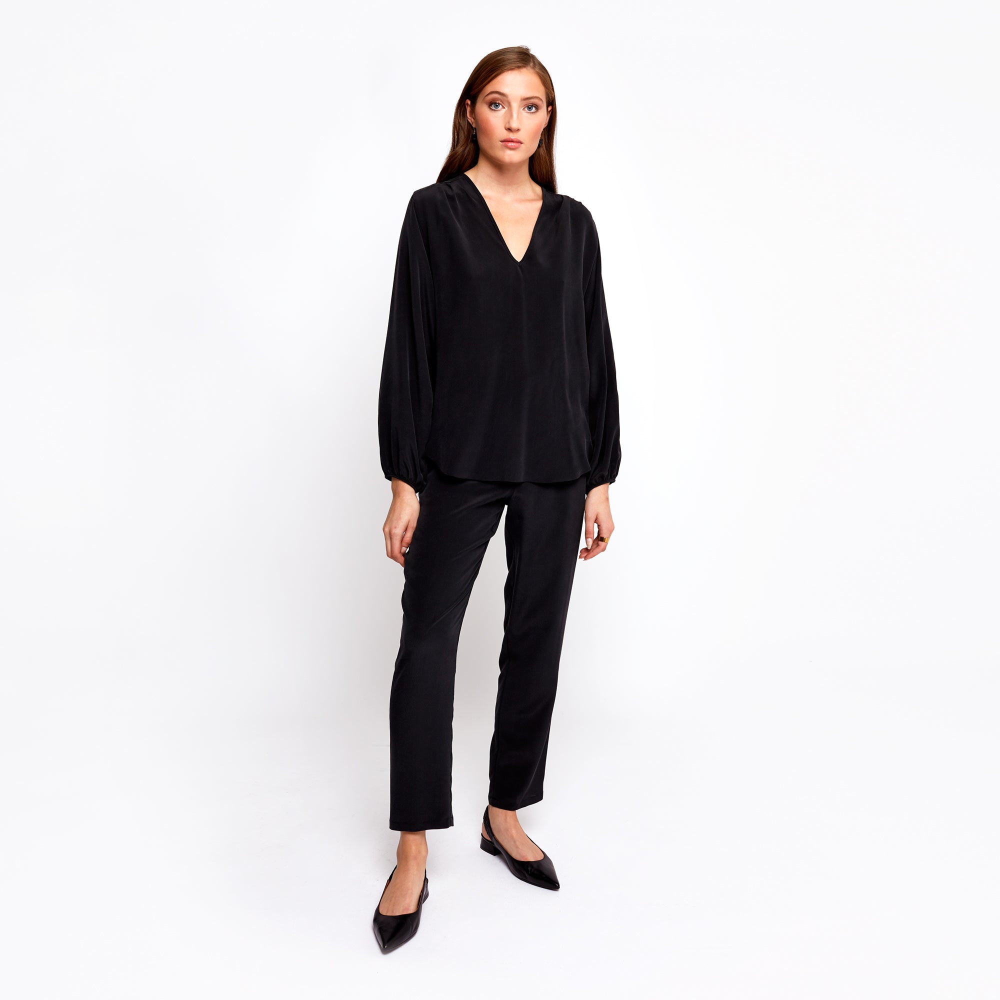 Farrah Black Batwing Top