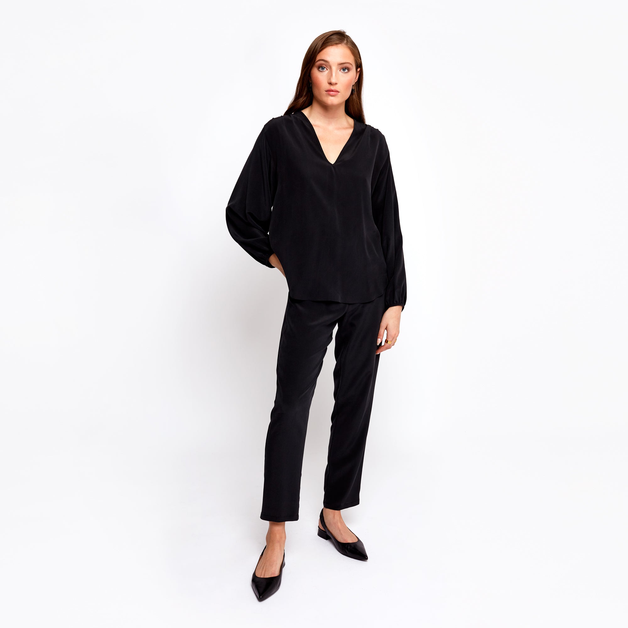 Farrah Black Batwing Top