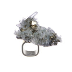 Art Ring Special Edition Quartz by Märta Larsson in polished silver with jagged quartz crystal. Handcrafted gemstone ring with translucent texture and sculptural elegance.