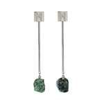 The “M” Convertible Ruby Zoisite Earrings Silver.  The “M” Convertible Ruby Zoisite Earrings by Märta Larsson with raw ruby zoisite stones and silver drop bars. Convertible gemstone earrings — bold, handcrafted, and versatile.
