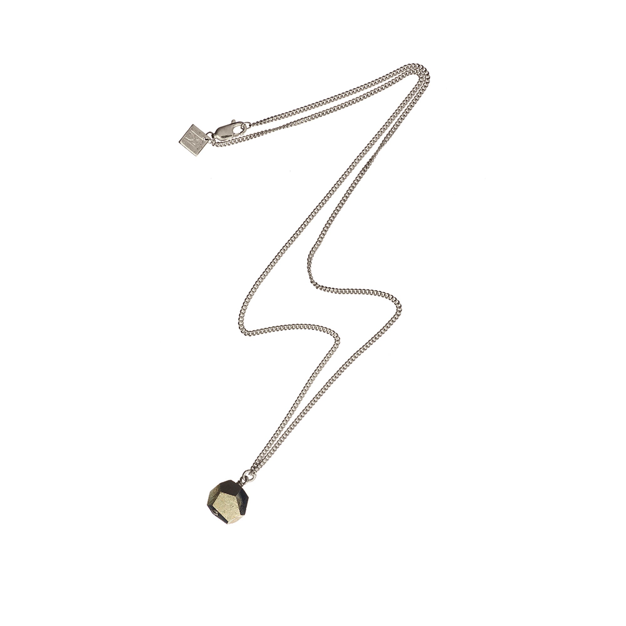 The Raw One Pyrite Octagon Necklace Silver. The Raw One Rough Quartz Necklace by Märta Larsson with translucent crystal pendant on fine metallic chain. Raw quartz necklace with natural texture — perfect for everyday clarity.