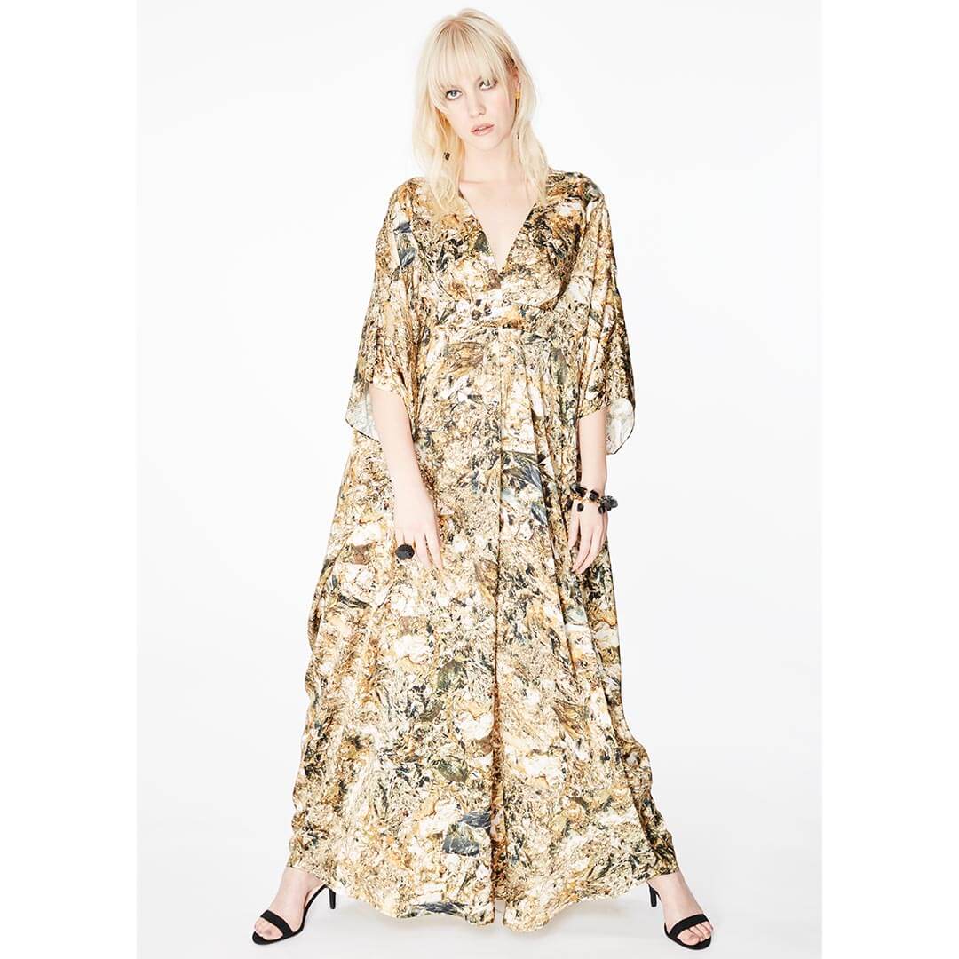Dunaway Pyrite Metallic Silk Kaftan