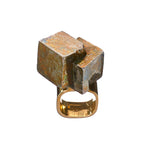 Roxx Pyrite Double Cube Ring by Märta Larsson in gold vermeil, displayed against a white background. Raw pyrite crystal with double cube structure set in 24k gold-plated recycled silver — bold and sculptural statement ring.