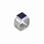 Mondrian Ring Lapis Lazuli by Märta Larsson in polished silver, displayed against a white background. Chunky silver ring with lapis lazuli inlay — minimalist and handcrafted statement piece.
