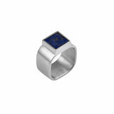 Mondrian Ring Lapis Lazuli by Märta Larsson in polished silver, displayed against a white background. Chunky silver ring with lapis lazuli inlay — minimalist and handcrafted statement piece.
