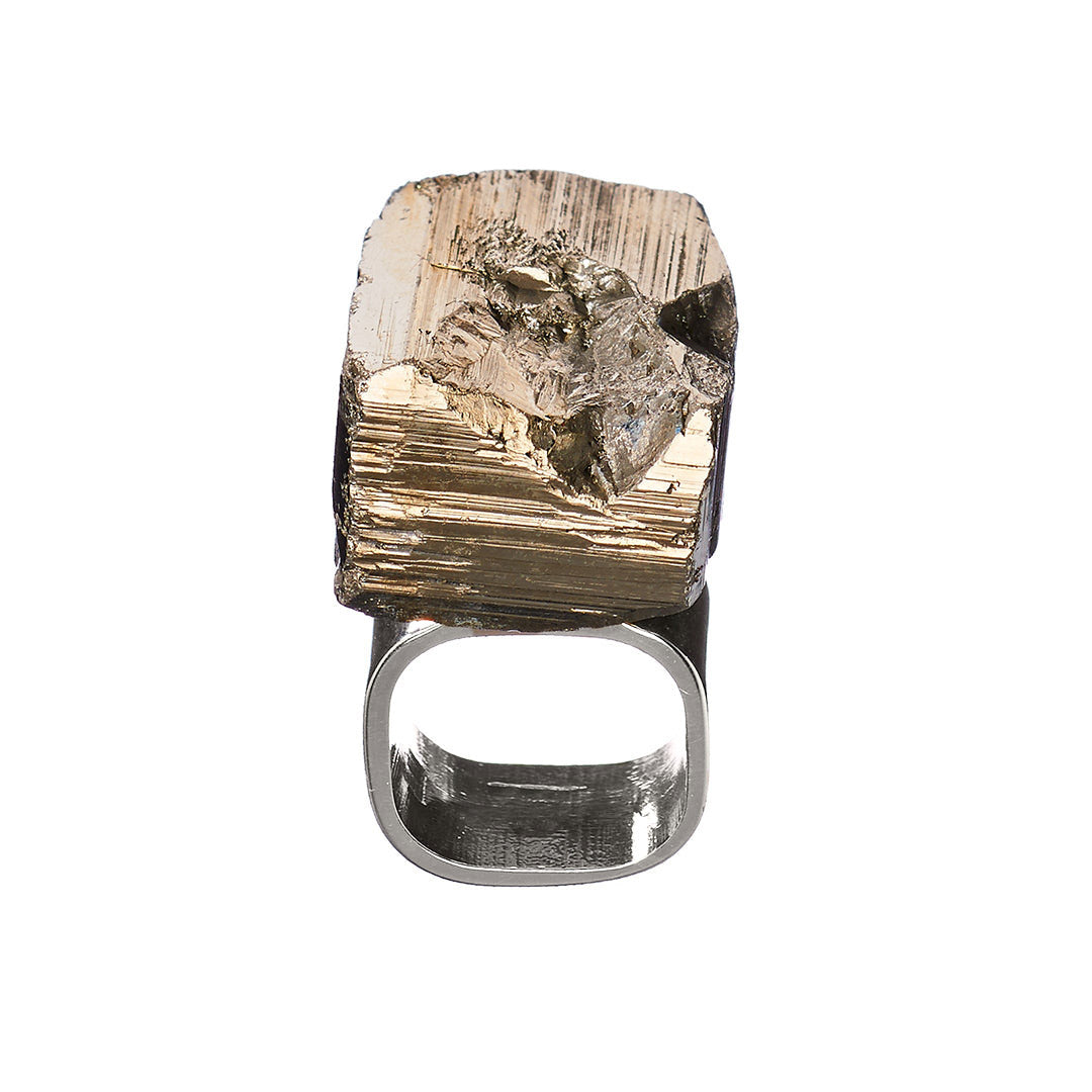 Roxx Pyrite Cube Ring Silver