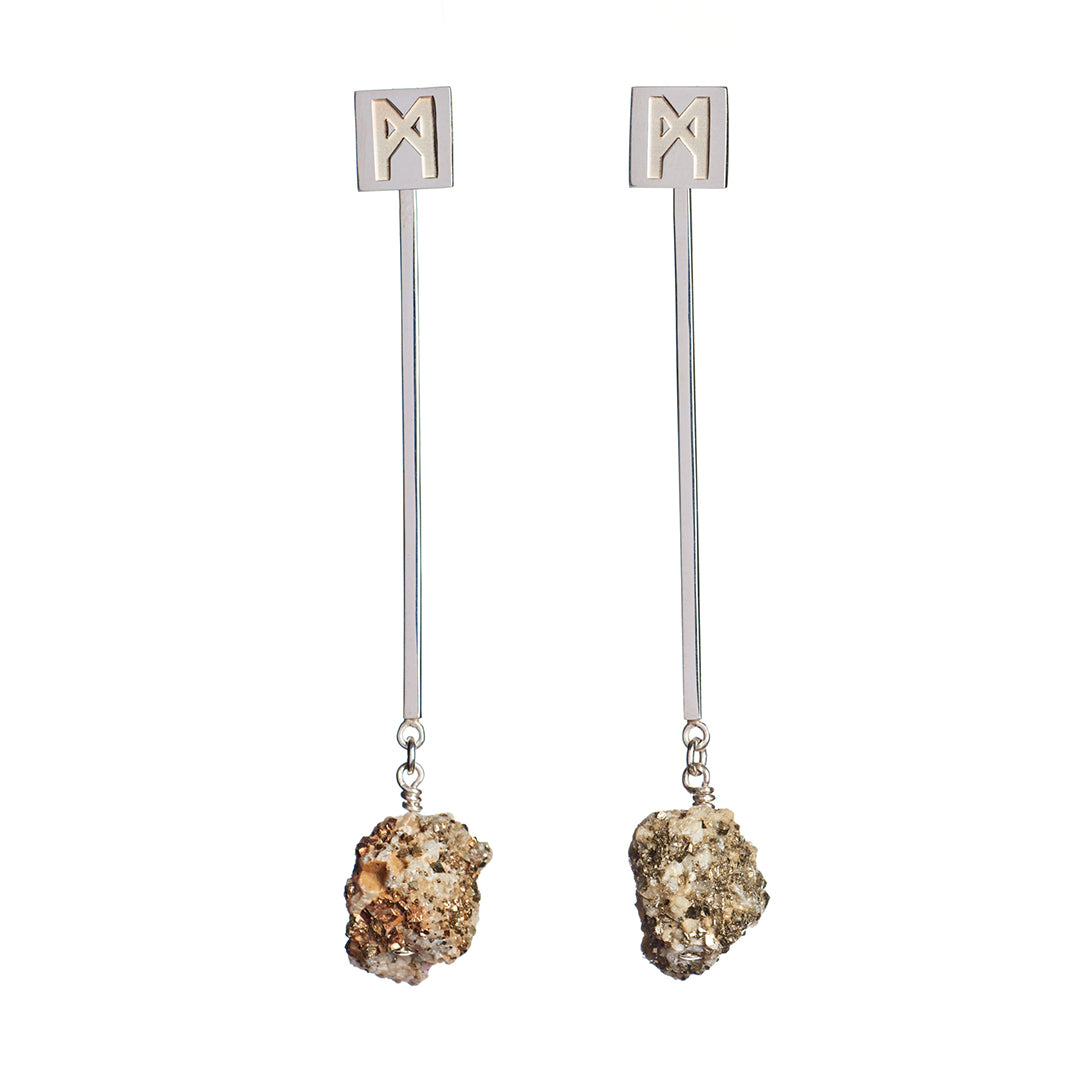 The “M” Convertible Calcite Pyrite Earrings Silver