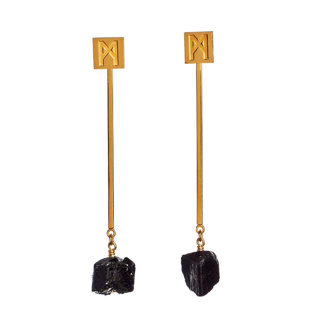 The “M” Convertible Black Tourmaline Earrings Gold