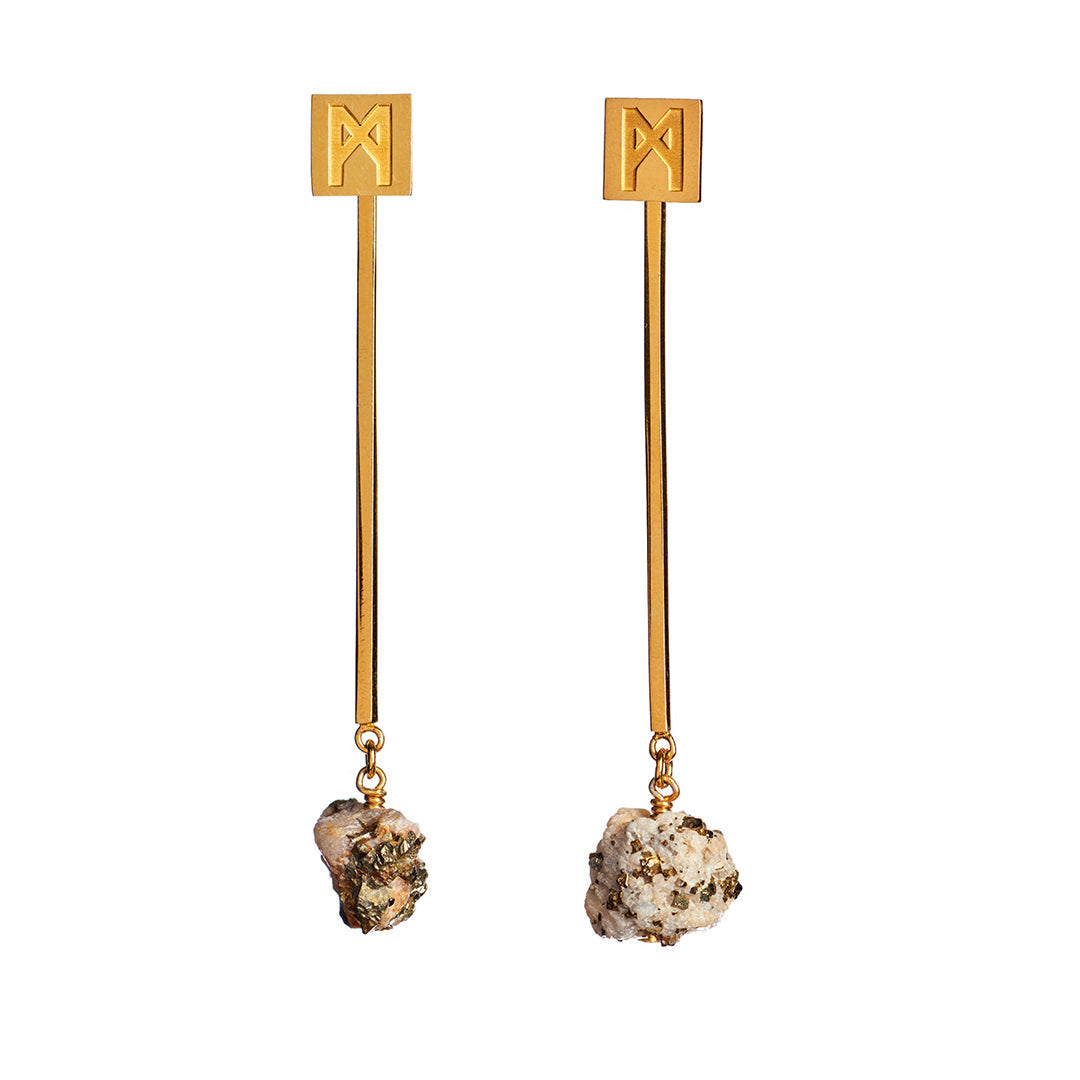 “M” Convertible Calcite Pyrite Earrings