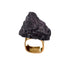 Roxx Black Tourmaline Asymmetrical Ring by Märta Larsson in gold vermeil, displayed against a white background. Raw black tourmaline stone set in 24k gold-plated recycled silver — bold and edgy statement ring with rock-and-roll energy.
