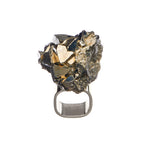 Roxx Pyrite Crystal Ring by Märta Larsson in polished silver with jagged pyrite crystal. Raw stone ring with geometric texture — ideal for edgy and modern styling.
