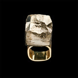 Gold vermeil Roxx Pyrite Cube Ring by Märta Larsson with jagged crystal texture. Statement ring with natural pyrite cube — wearable art with geological elegance.