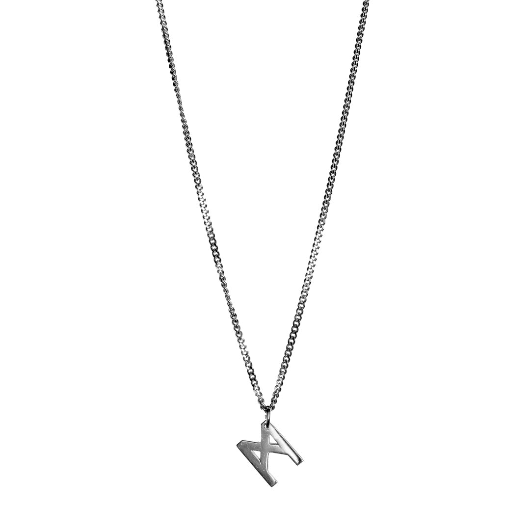 Signature Necklace Polished Silver by Märta Larsson with M logo charm on recycled 925 silver chain — clean, modern, handcrafted design.