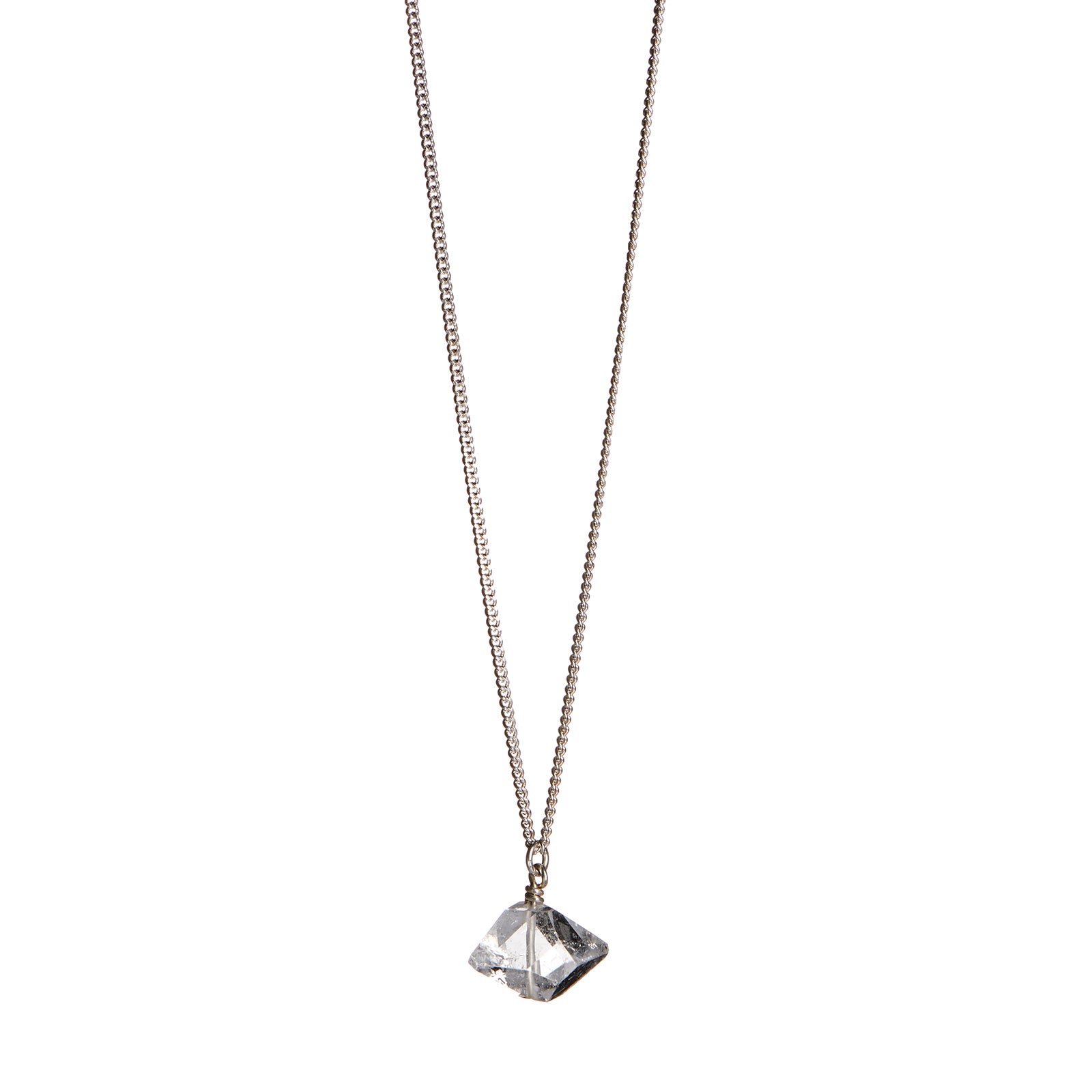 The Raw One Clear Quartz Necklace by Märta Larsson with raw clear quartz on a gold-vermeil chain, a fresh minimalist light-catching piece.