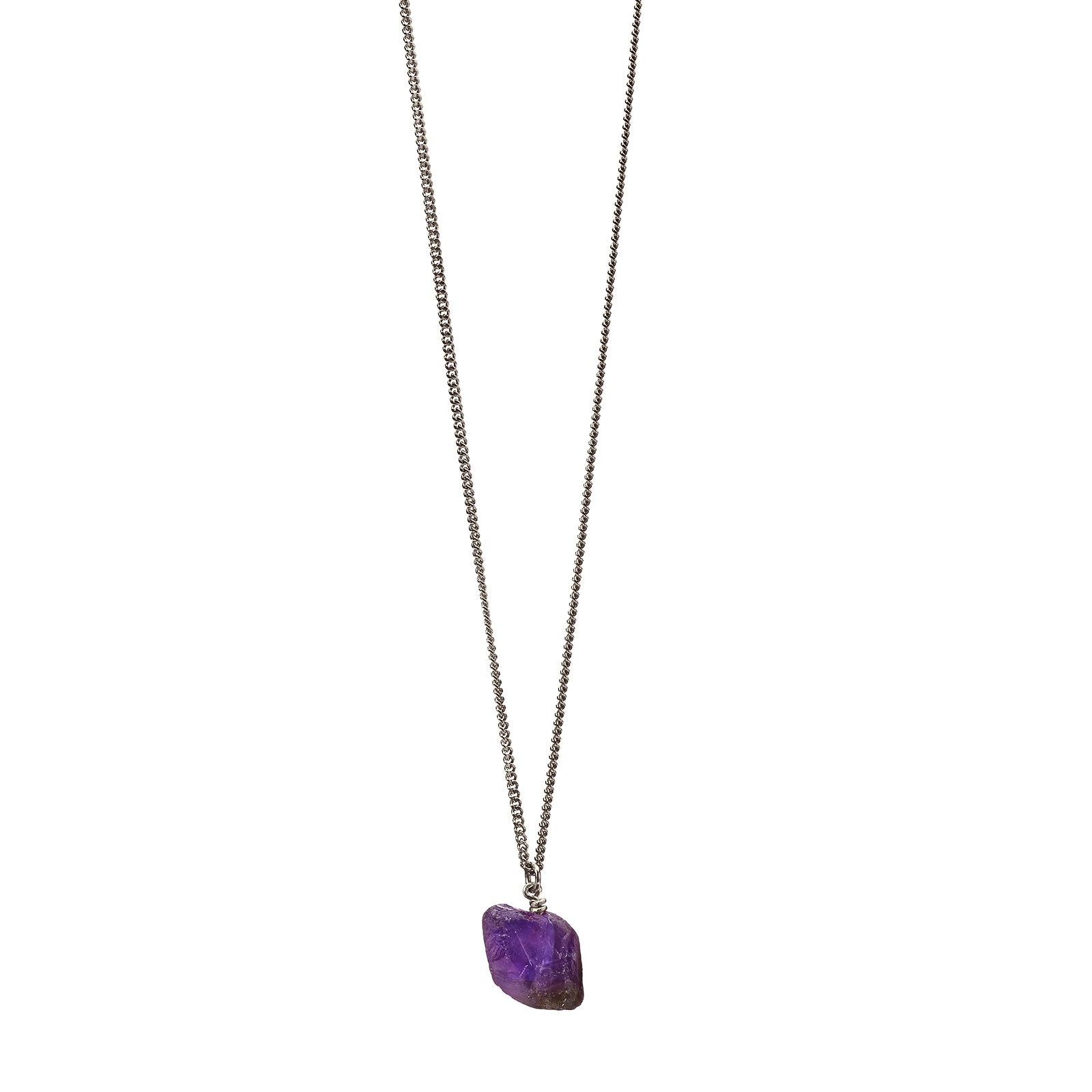 The Raw One Amethyst Necklace by Märta Larsson with raw purple crystal on gold chain, a bold modern amethyst statement piece