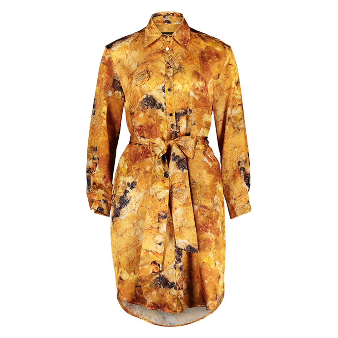 Product-only image of the Carte Blanche Silk Satin Shirt Dress by Märta Larsson in 100% silk satin with crisp collar, button-through front, and removable belt.