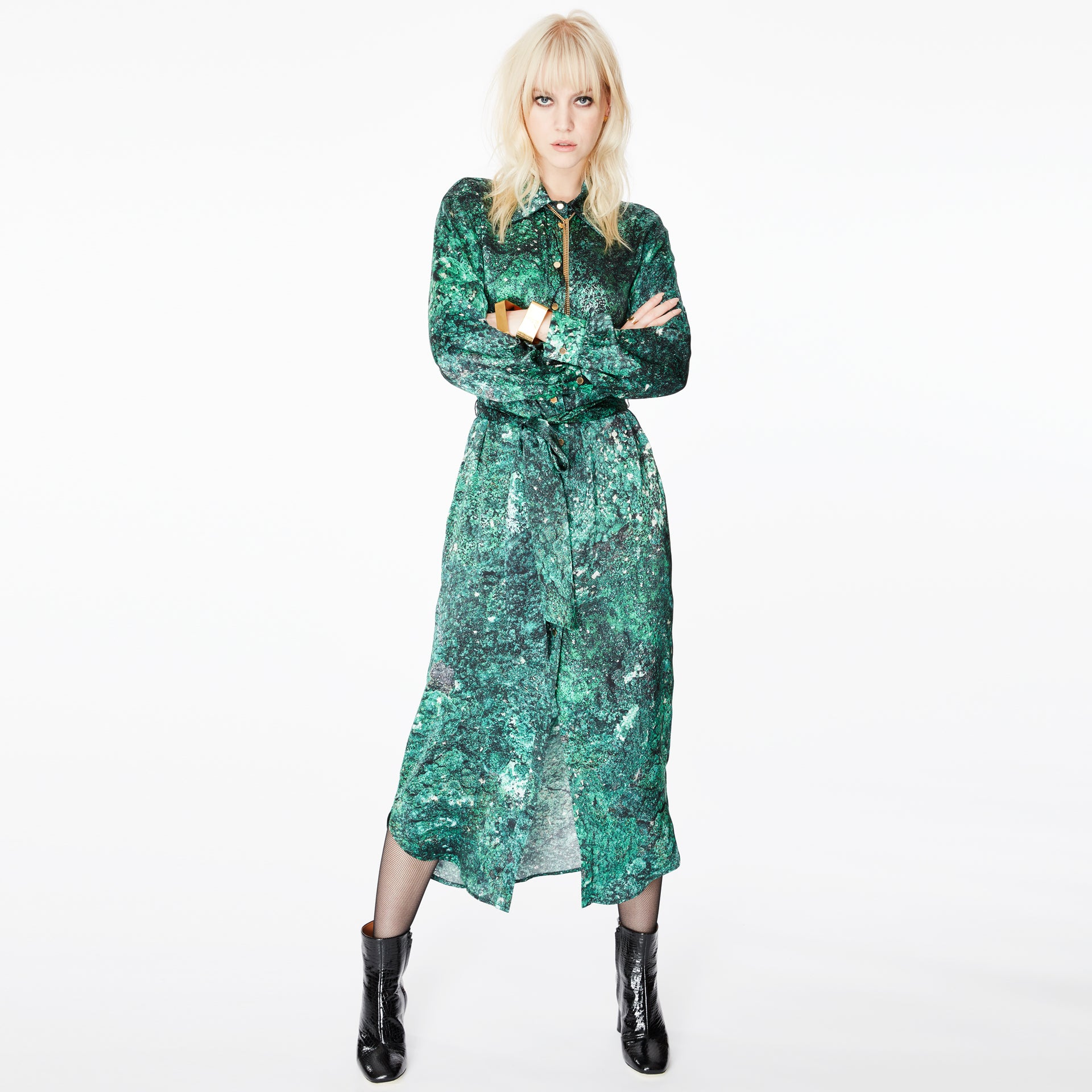 Harry Malachite Midi Silk Shirt Dress
