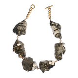 Not a Pearl Necklace XXL Art Edition Pyrite Crystal by Märta Larsson featuring oversized raw pyrite crystals with 14k rolled gold and 18k gold-plated chain, bold and handcrafted.