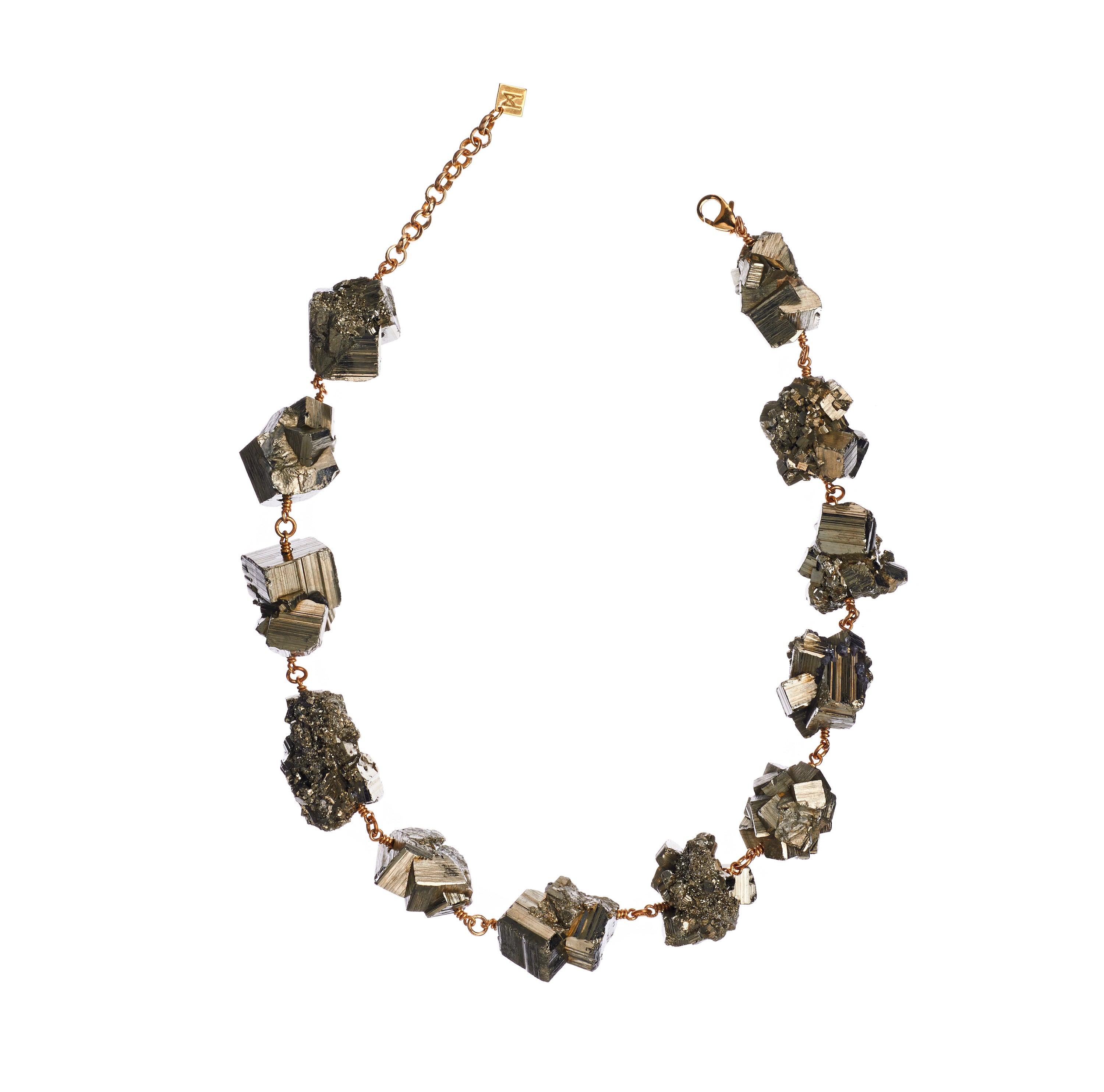 Not a Pearl Necklace Pyrite Crystal by Märta Larsson featuring chunky raw pyrite crystals linked with 14k rolled gold, bold and handcrafted.