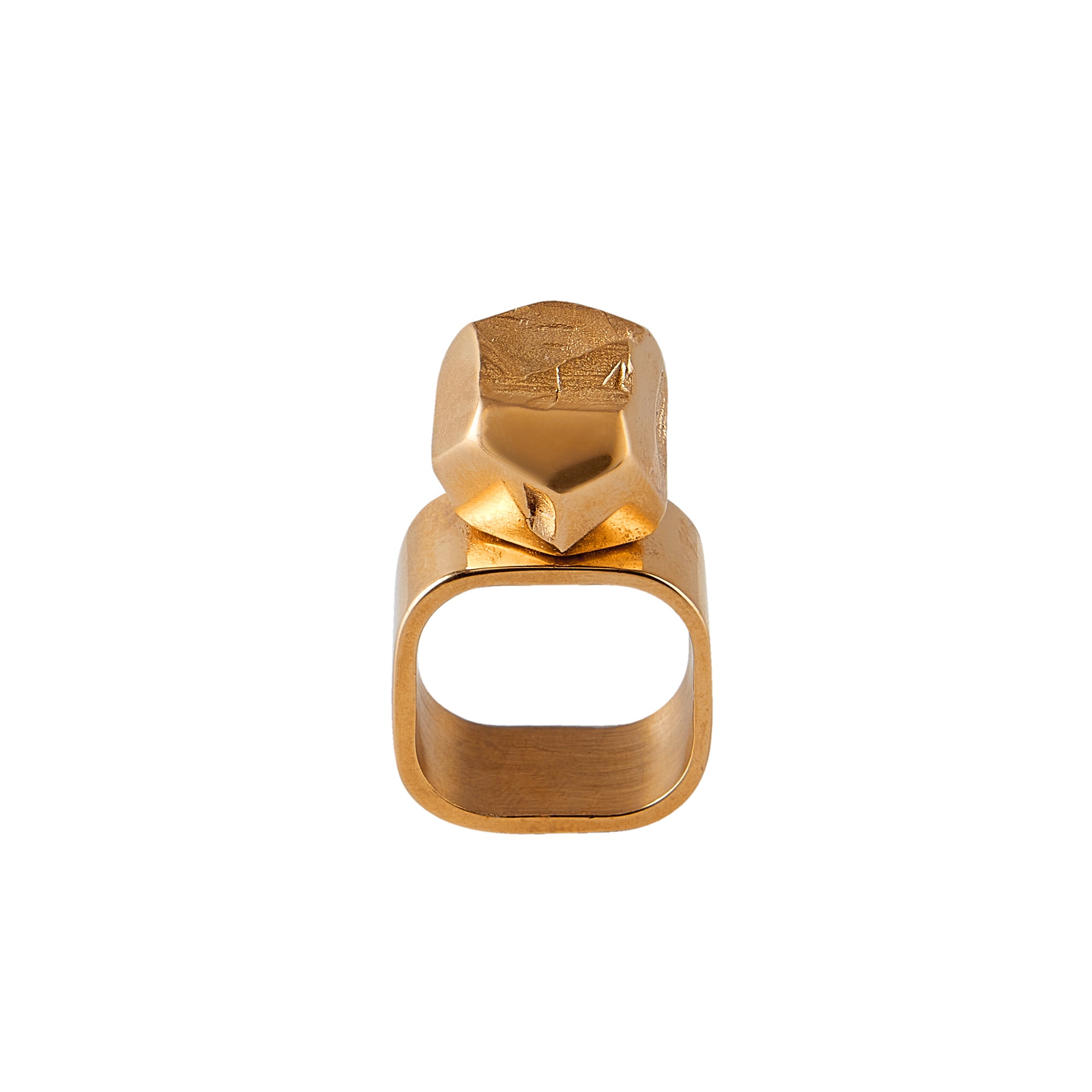 The Power Ring by Märta Larsson in gold vermeil with a raw 12×15 mm cast crystal set in recycled sterling silver, shown against a white background.