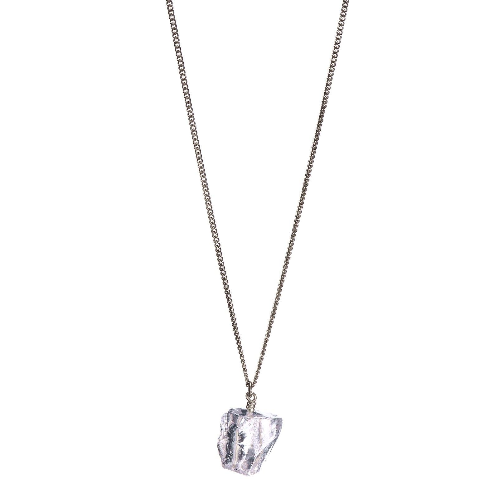 The Raw One Rough Quartz Necklace by Märta Larsson with translucent raw crystal on a fine metallic chain, a minimalist necklace for everyday clarity.